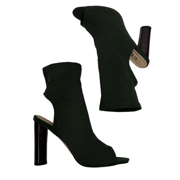EGO Forest Green Knit Above Ankle Pull On Peep Toe Heels - Picture 5 of 16